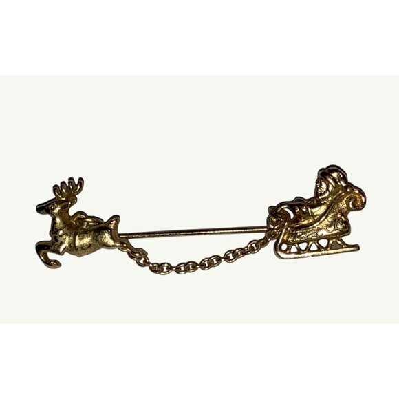 Vintage Avon Gold-Tone Reindeer & Sleigh Brooch Pin Holiday Jewelry Retro Christ - Picture 5 of 12